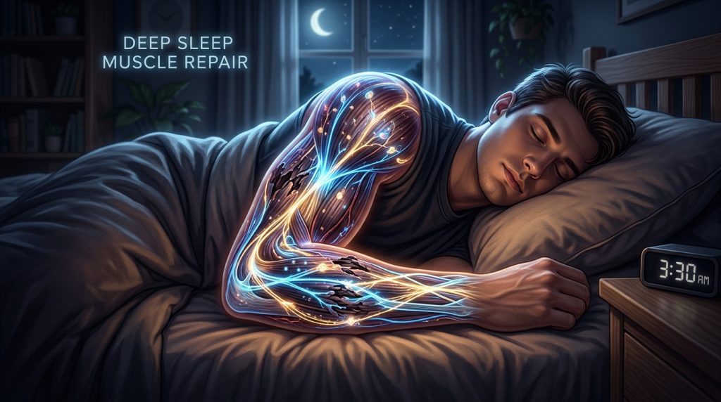 Muscle recovery process during deep sleep visualization