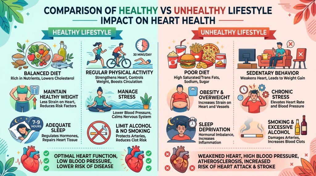 دل کی صحت پر صحت مند بمقابلہ غیر صحت مند طرز زندگی کے اثرات کا موازنہ