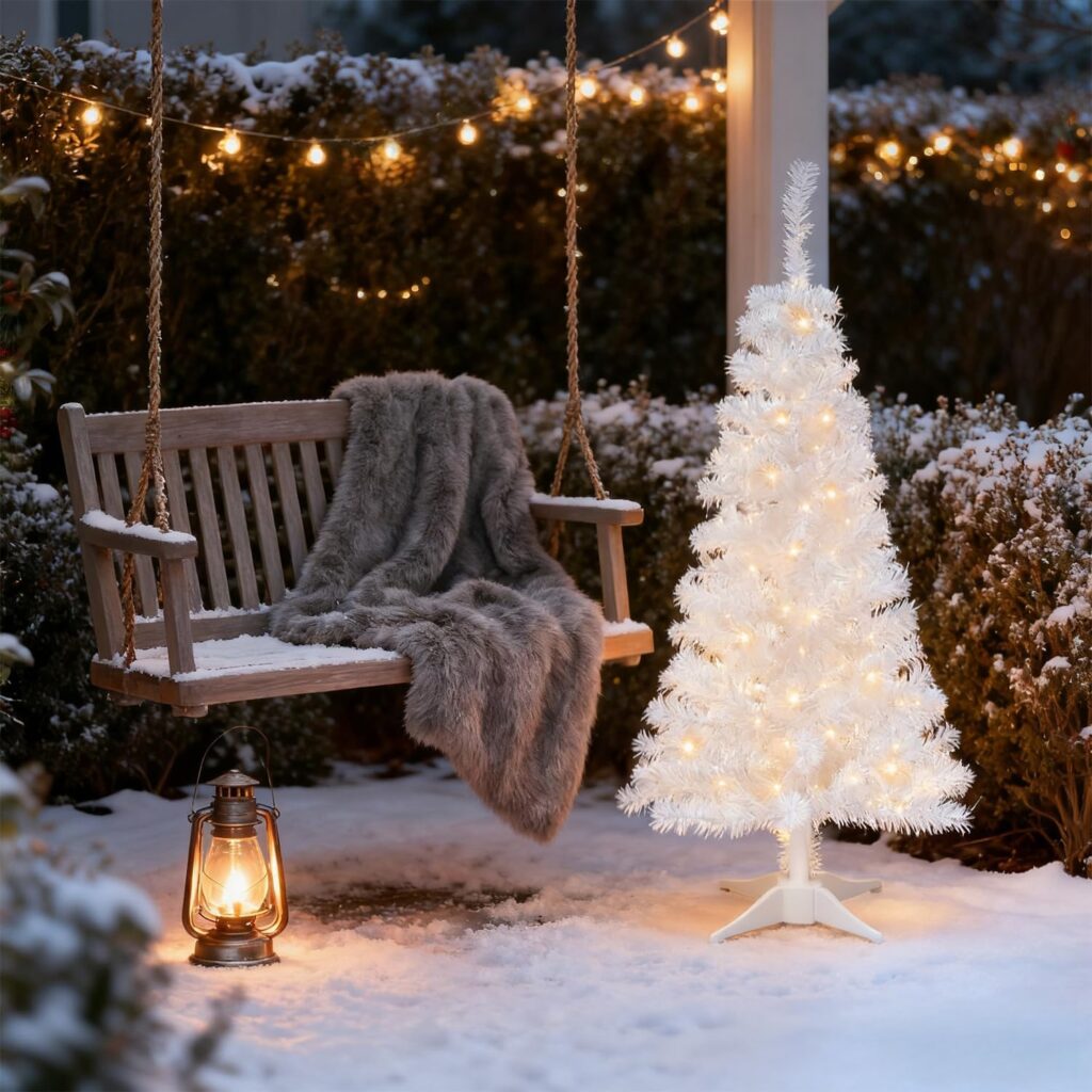 The Art of Holiday Elegance: White Tinsel Pencil Christmas Trees