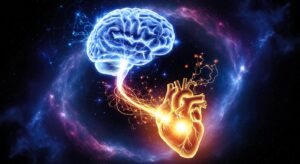 Diagram showing brain and heart communication through neural and chemical signals