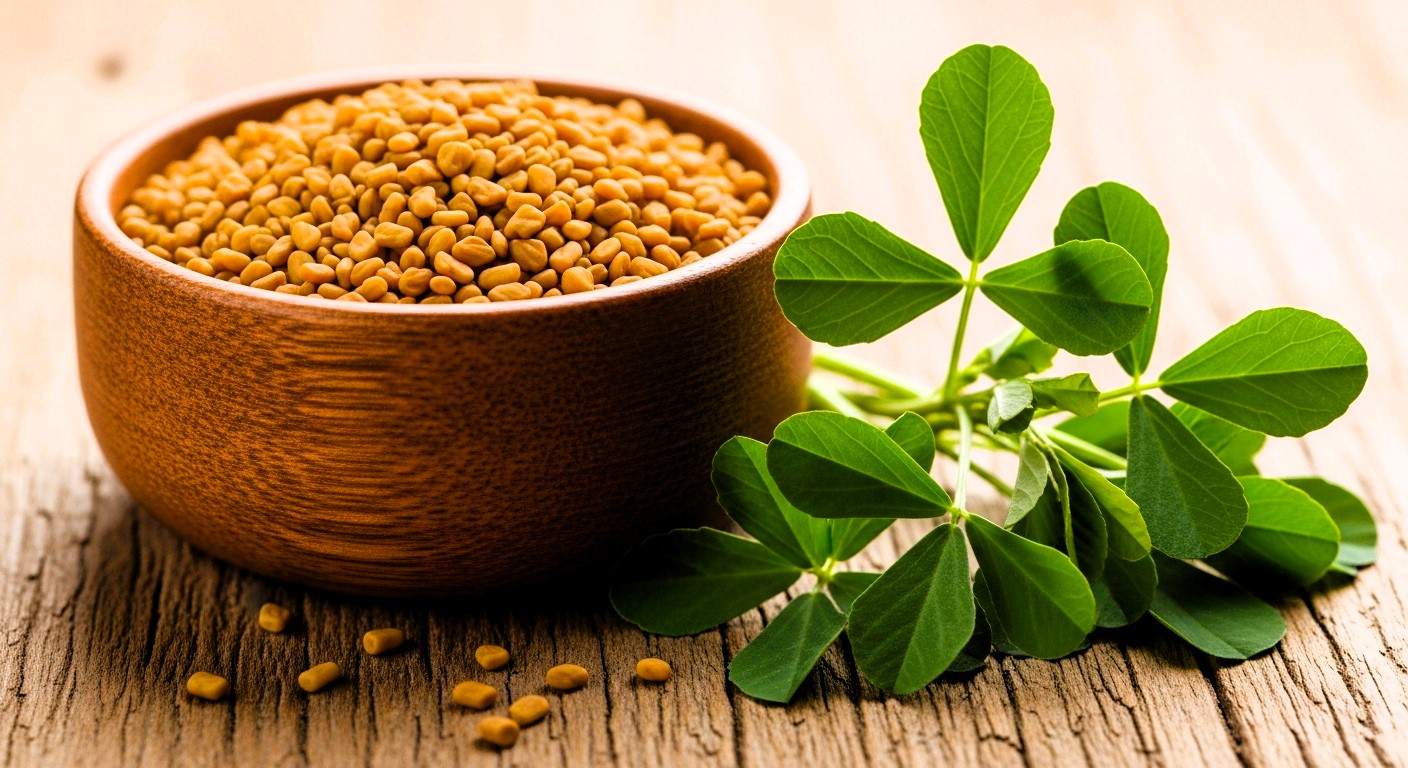 Fenugreek seeds and fresh fenugreek leaves.