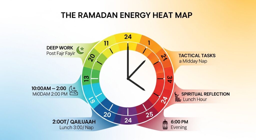 An energy management schedule for fasting professionals showing peak energy times.