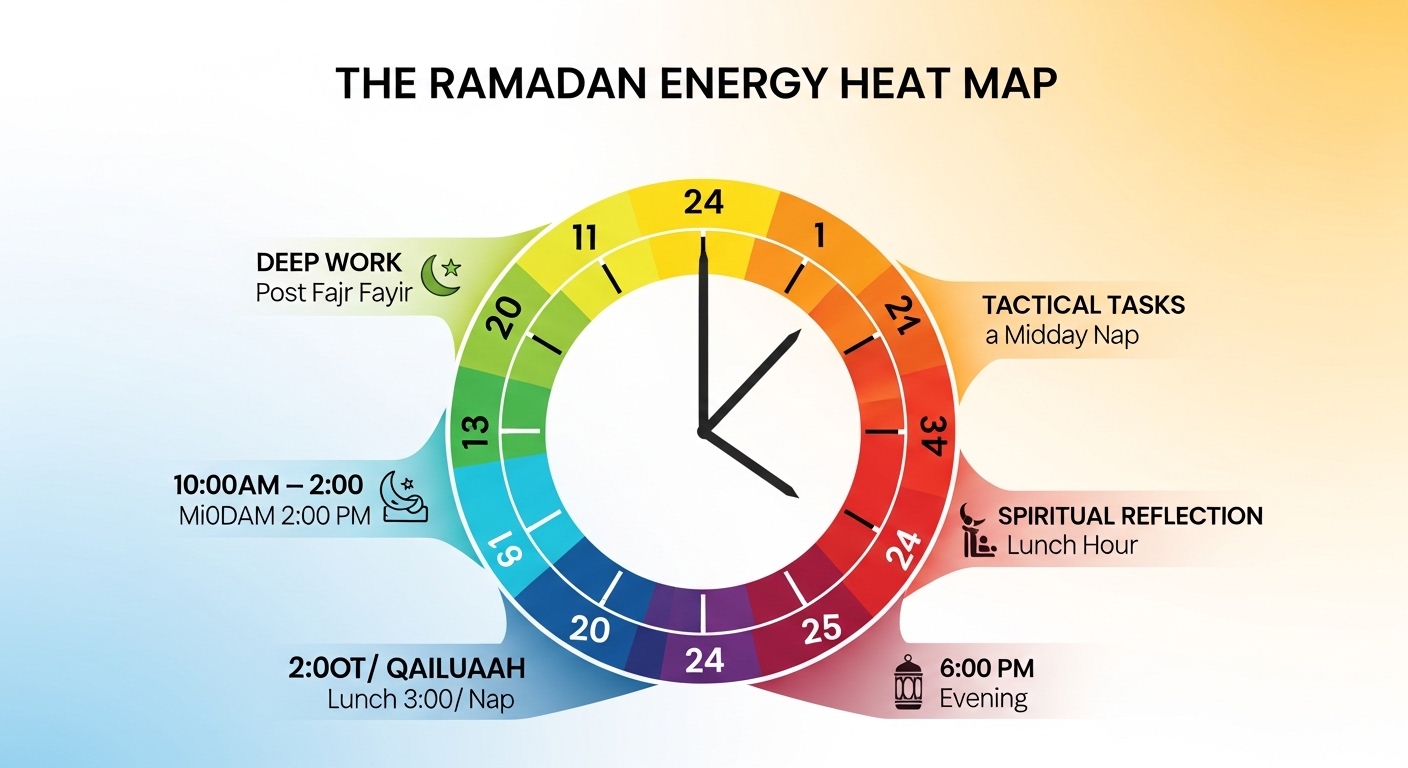 An energy management schedule for fasting professionals showing peak energy times.