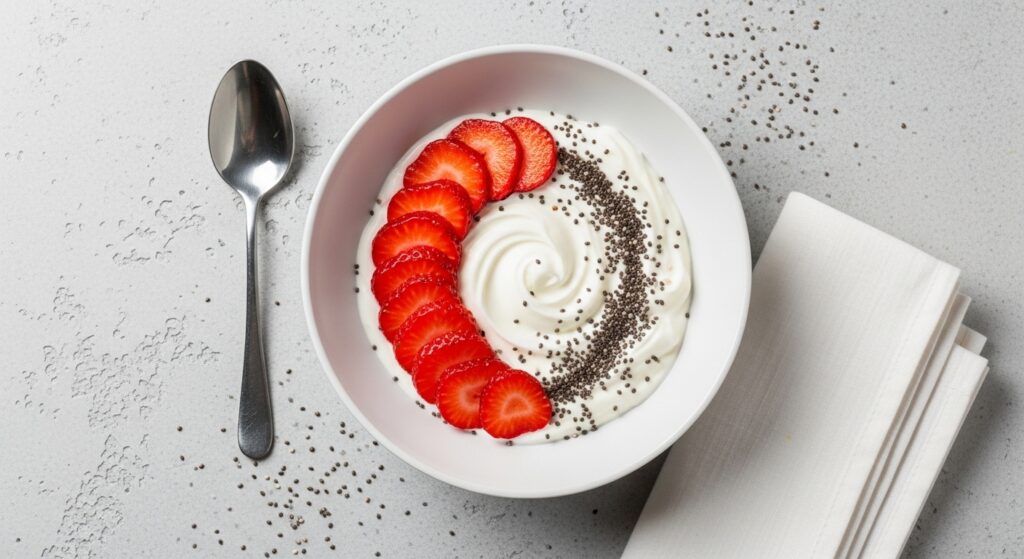 Healthy breakfast bowl with strawberries and yogurt, perfect for a 2026 wellness routine.