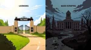 Illustration of the divergent legal paths for AI companies like OpenAI and ByteDance.