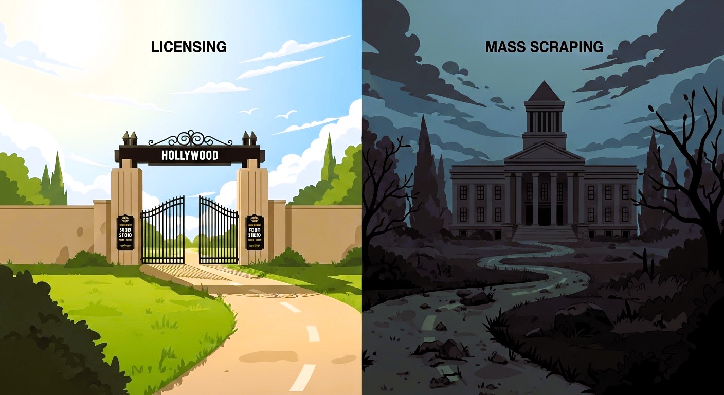 Illustration of the divergent legal paths for AI companies like OpenAI and ByteDance.