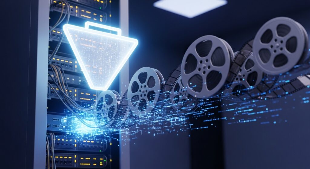 Concept art of AI safeguards filtering copyrighted movie content.