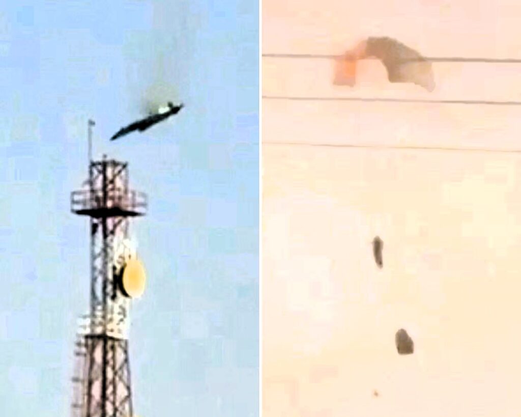 Al Jahra, KuwaitA screengrab of a burning US aircraft and parachutes falling from the sky
Photograph: Social media/via Reuters