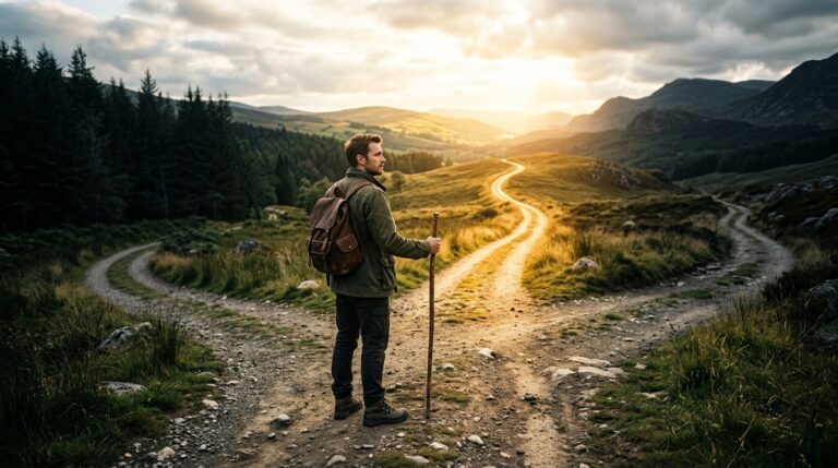 Person standing at crossroads representing important life decisions and missed opportunities.