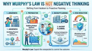 Why Murphy’s Law Is Not Negative Thinking Some people misunderstand Murphy’s Law as defeatist thinking. But it’s actually the opposite. It encourages: Awareness Preparation Backup planning Risk reduction