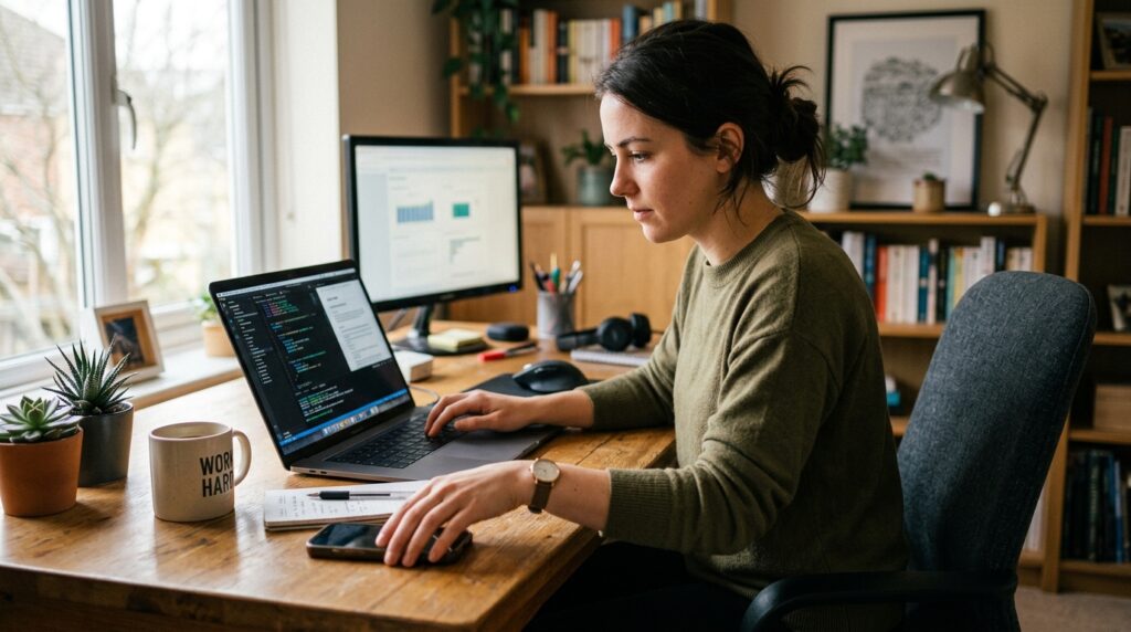 Small Habits Shape Future.Person avoiding phone distractions to stay focused on important tasks