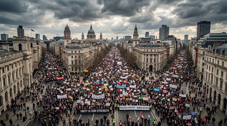 Aerial view of expected massive turnout for March 28 2026. No Kings protests.