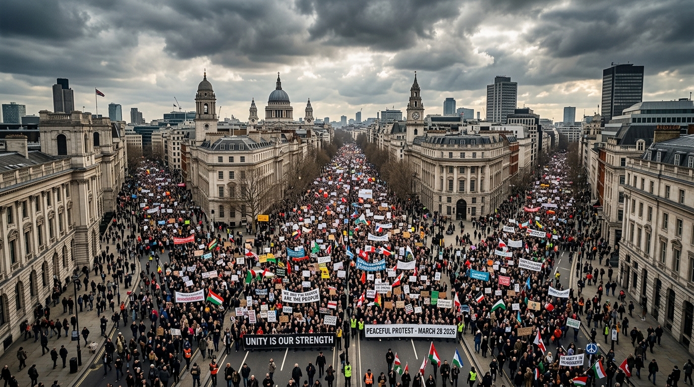 Aerial view of expected massive turnout for March 28 2026. No Kings protests.