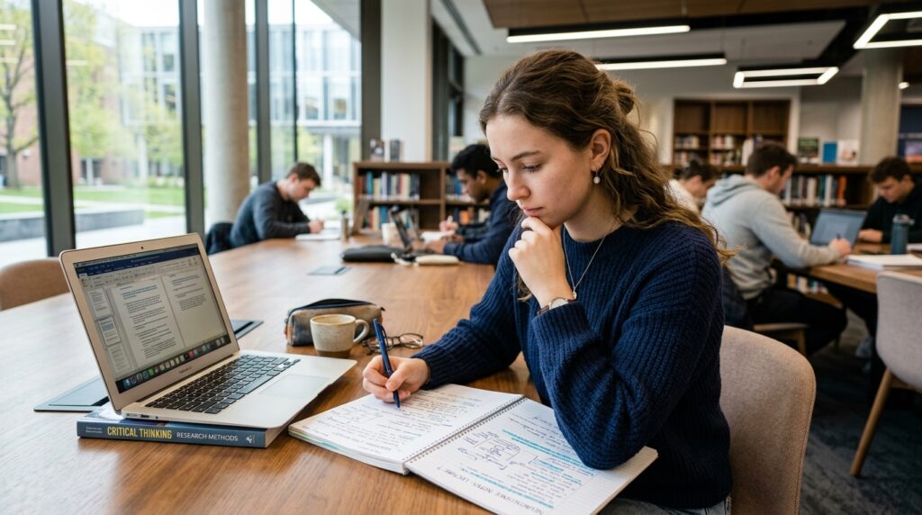 Student studying carefully representing learning from mistakes and improving future outcomes.