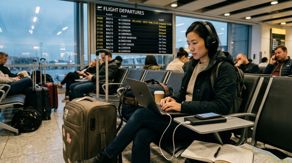 Prepared traveler representing Murphy’s Law readiness mindset.