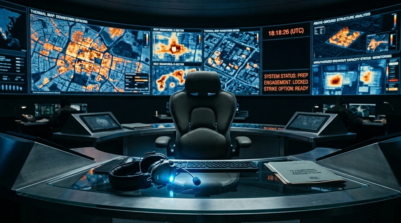 The Command Vacuum: Representing the disconnect between leadership and the tactical reality of the 2026 conflict.