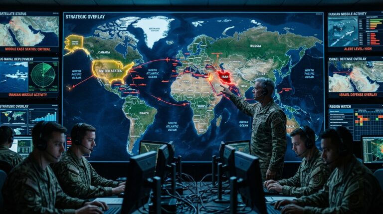 Trump Iran war geopolitical tensions map showing Iran, Israel and the United States strategic conflict.