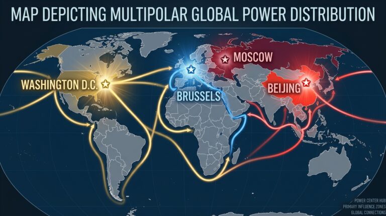 Map depicting multipolar global power distribution