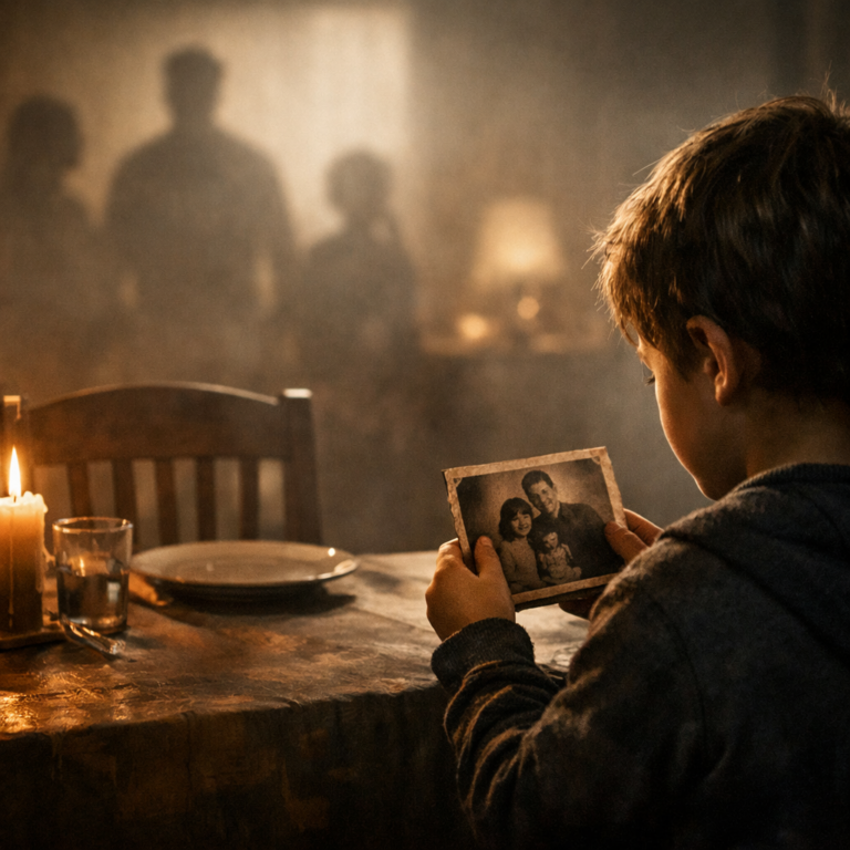 An empty chair at a dinner table symbolizes the family members lost in war, highlighting the human cost beyond politics and strategy”