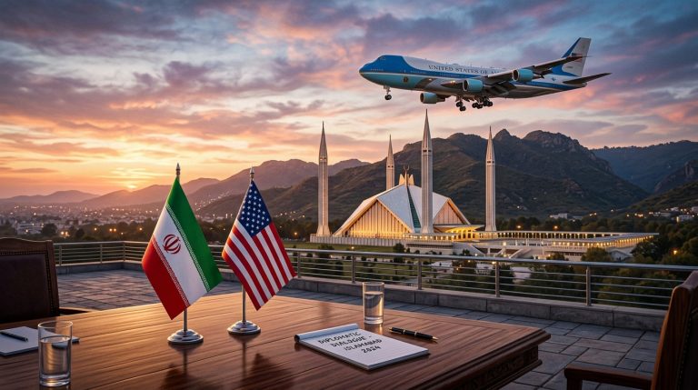 US Air Force One approaches the Islamabad skyline for Iran talks mediated by Pakistan