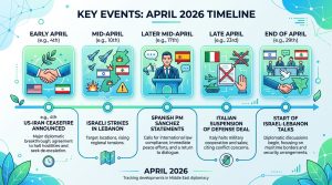 Timeline of April 2026 Middle East events including ceasefire and European criticism of Israel