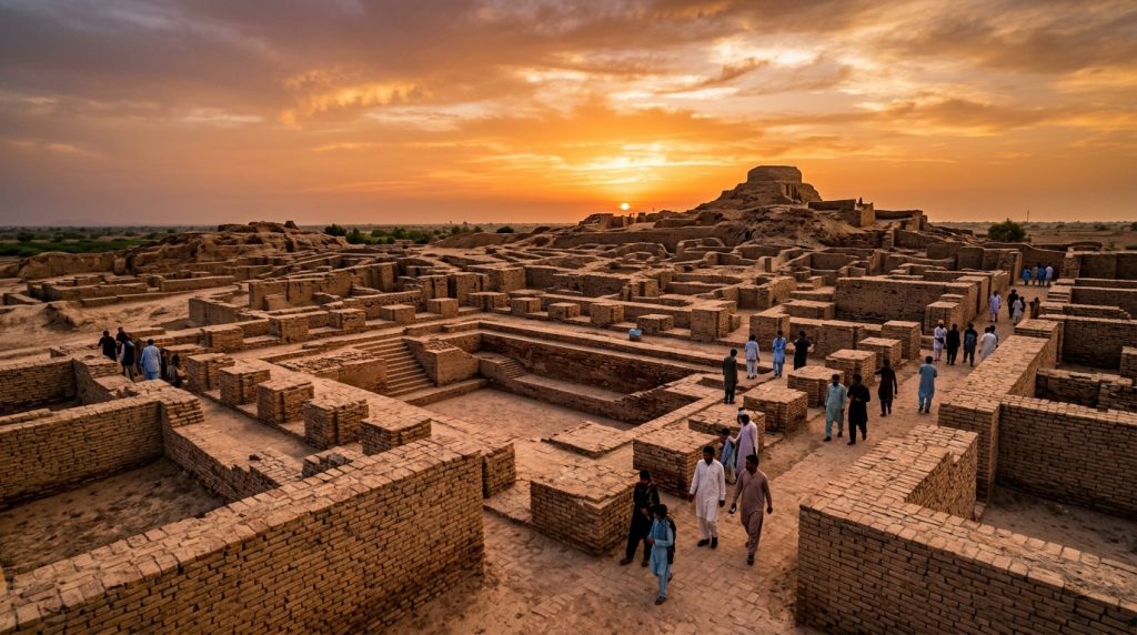 موہنجوداڑو کے کھنڈرات پاکستان میں قدیم وادی سندھ کی تہذیب کی نمائندگی کرتے ہیں۔