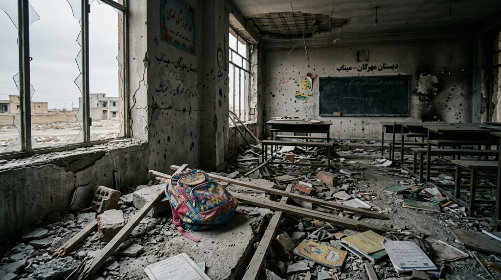 Aftermath of a school bombing in Minab, Iran.
