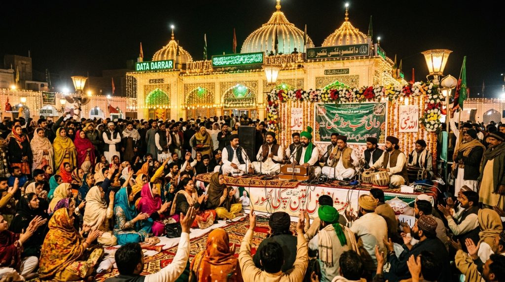 لاہور میں عقیدت مندوں اور روحانی ماحول کے ساتھ صوفی مزار