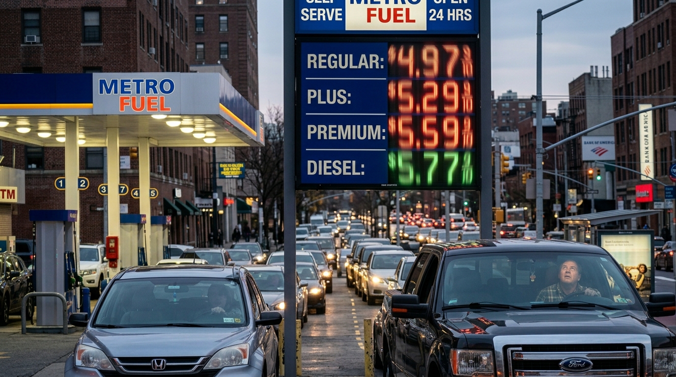When Washington Wavers:Rising fuel prices displayed at a gas station reflecting energy market volatility