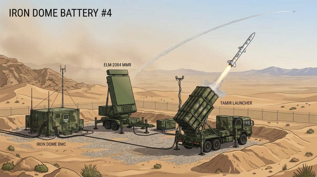 An Iron Dome battery similar to the one Israel deployed to the UAE to intercept Iranian rockets and drones.