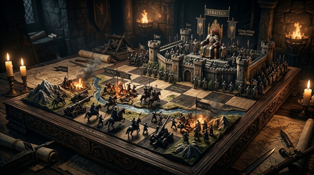 Chessboard showing difference between tactical success and strategic victory