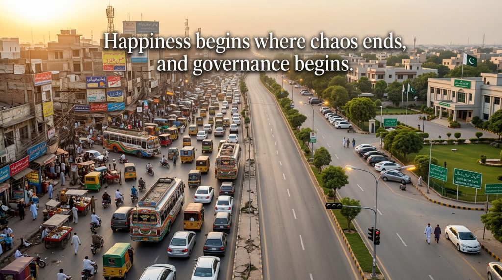 Urban life in South Asia showing contrast between chaos and structured living