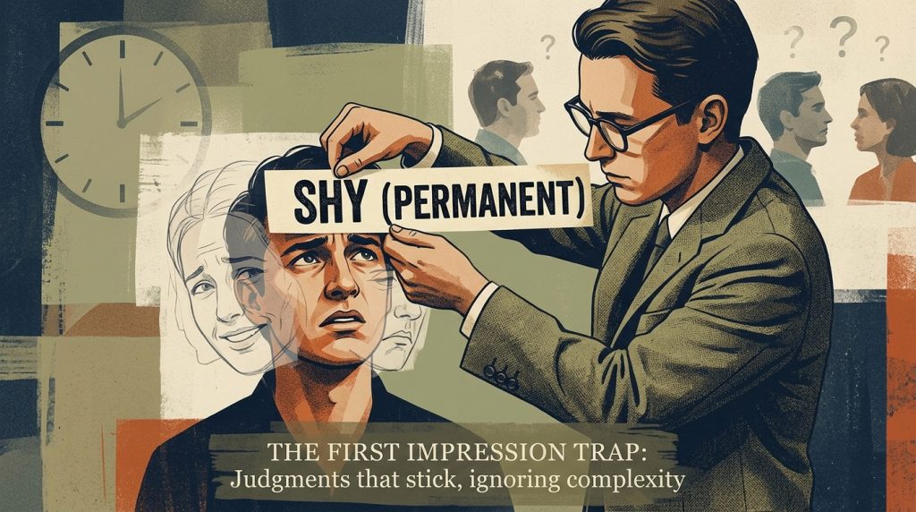 Judging someone permanently based on first impression.