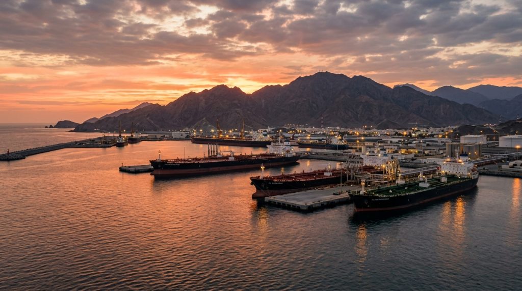 Oil tankers docked at the Port of Fujairah in the UAE, a key export hub that bypasses the Strait of Hormuz.