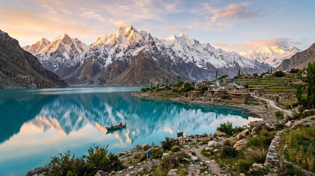 گلگت بلتستان میں خوبصورت پہاڑ اور جھیل پاکستان کی قدرتی خوبصورتی کو ظاہر کرتی ہے۔