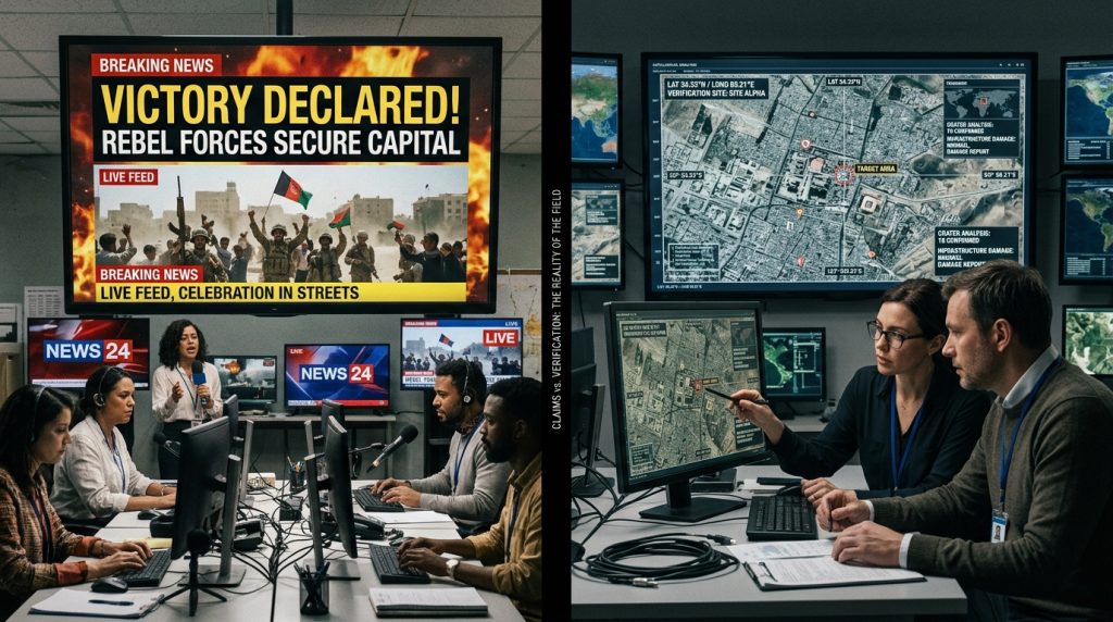 Comparison between early victory headlines and later verification analysis