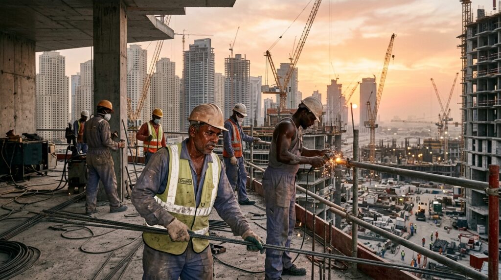 UAE Facing the Limits of Geography:Construction_workers_building_Du…