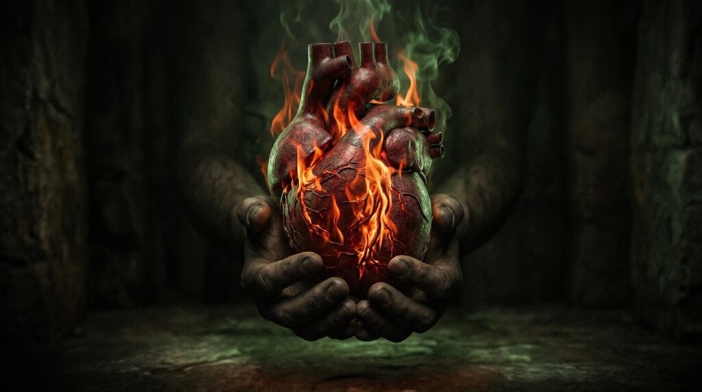 The Hidden Damage of Envy:Heart_burning_symbolically_