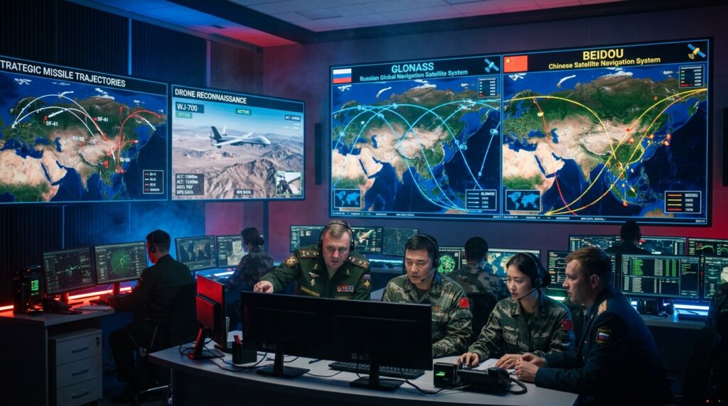Xi’s Diplomatic Masterclass:Military_command_center_with_scr…