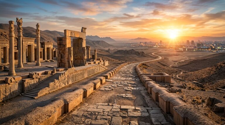 The Civilisation That Refuses to Disappear:Ancient_road_ruins_modern_horizon_