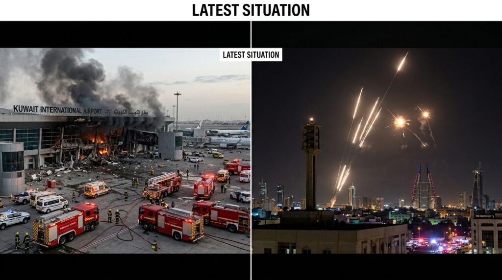 Iran Attacks on Kuwait and Bahrain:Kuwait_airport_damaged_Bahrain_m…
