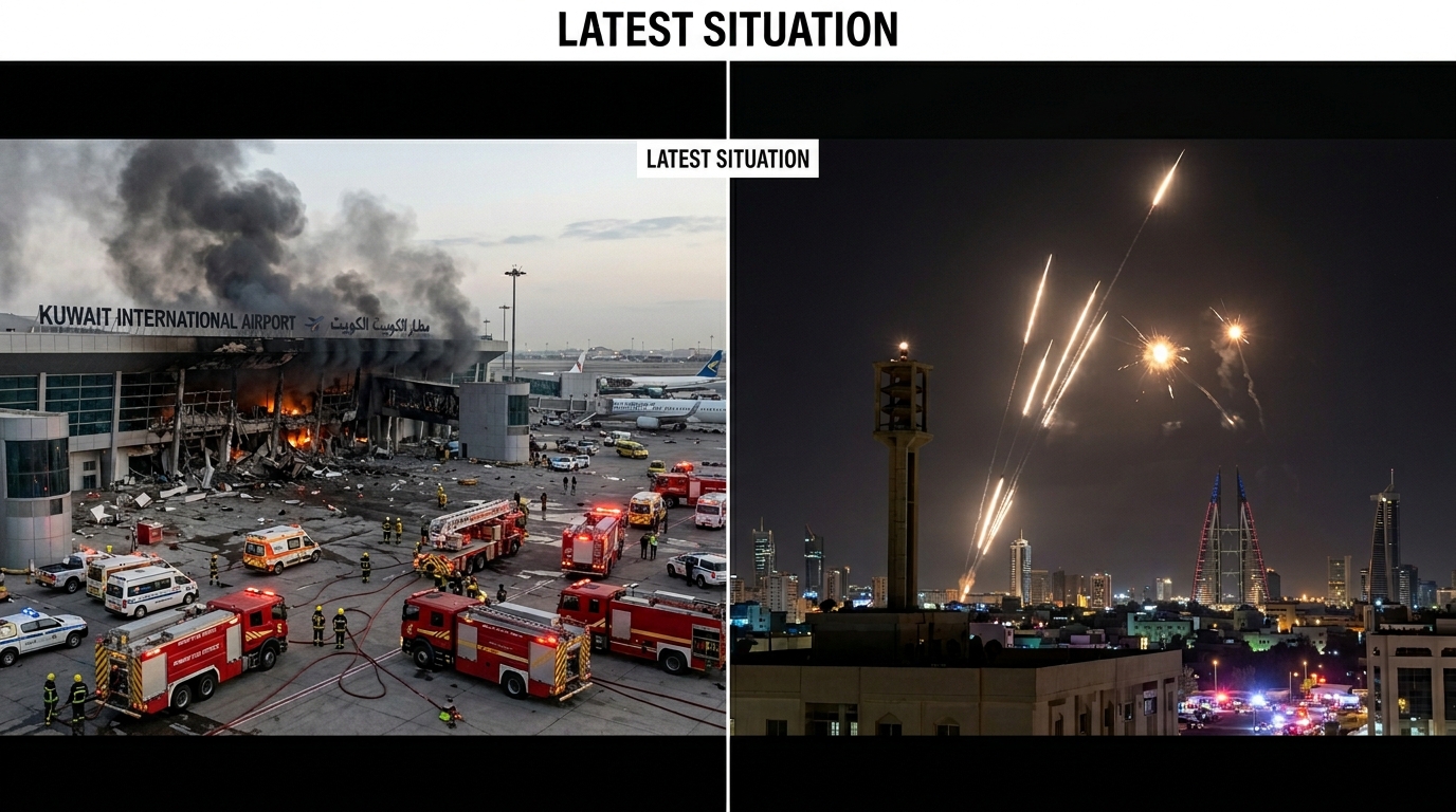 Iran Attacks on Kuwait and Bahrain:Kuwait_airport_damaged_Bahrain_m…