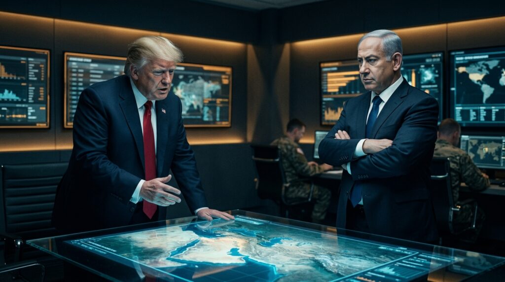 Trump vs Netanyahu: Public Fights, Private Alliance:Leaders_in_command_center_