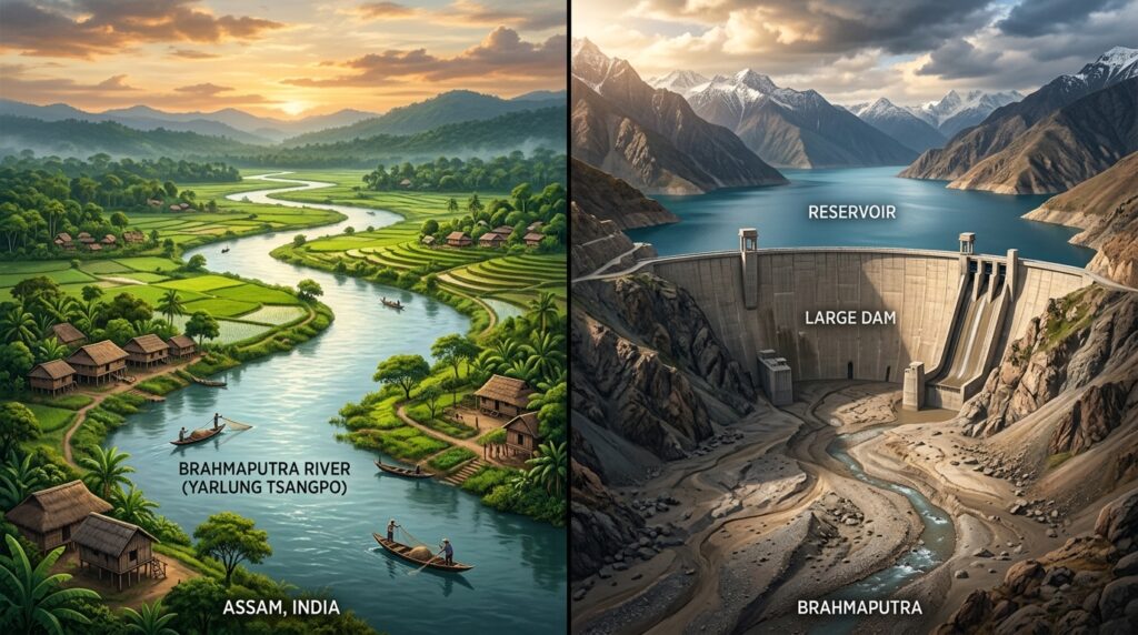 China Brahmaputra Dam Crisis: India-Pakistan Water Wars:Brahmaputra_River_dam_contrast_