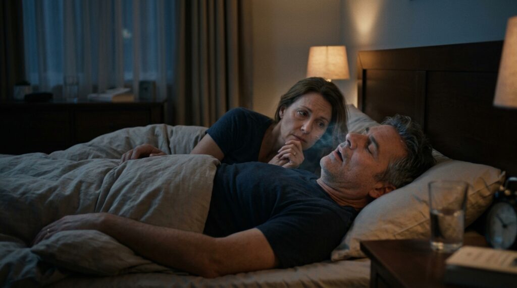 Man_sleeping_with_concerned_partner_