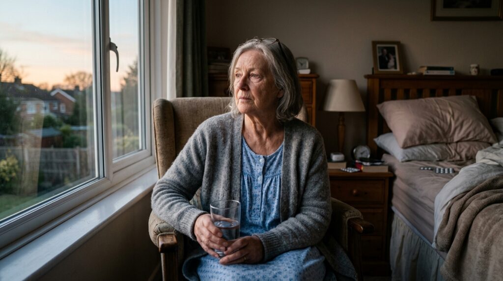 Why Am I Still Tired After Sleeping:Older_woman_holding_water_glass_