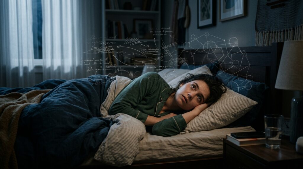Why Am I Still Tired After Sleeping:Woman_lying_restlessly_in_bed_