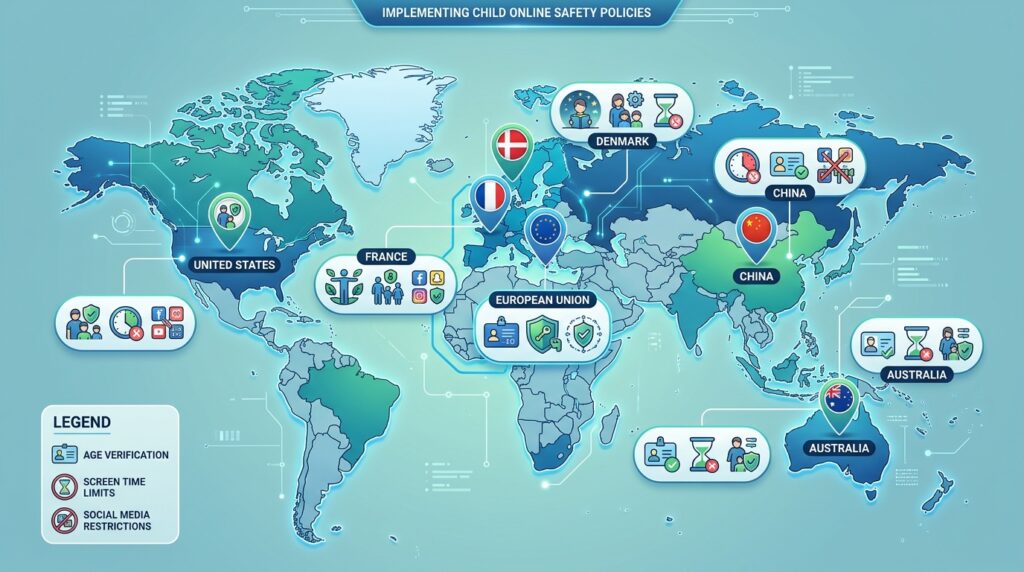 World_map_showing_child_safety_:Protecting Children Online Safely: