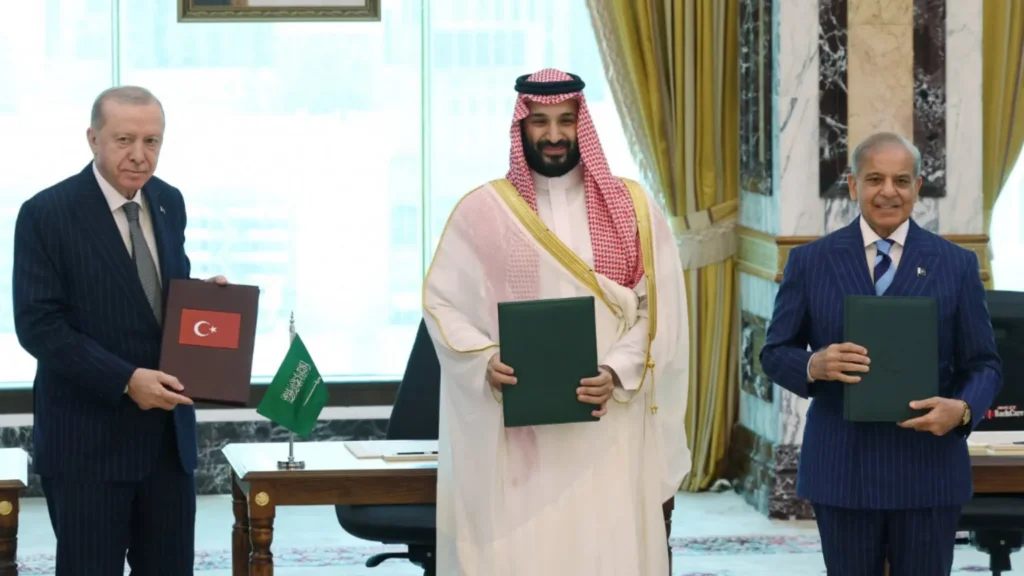 Turkey's Recep Tayyip Erdogan, Saudi Crown Prince Mohammed bin Salman and Pakistan's Shehbaz Sharif signed the pact in Mecca