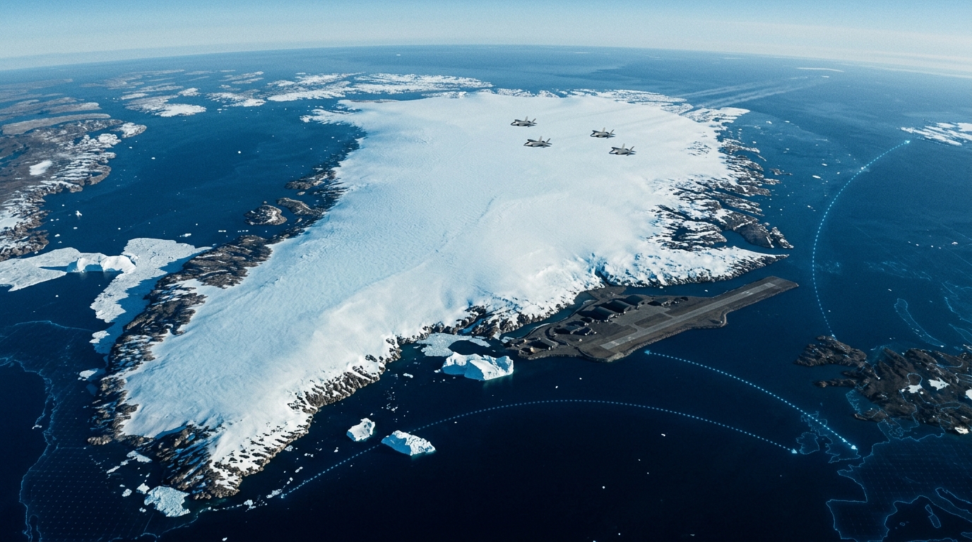 Greenland Arctic security map showing the strategic position of the United States, Denmark, Russia and China